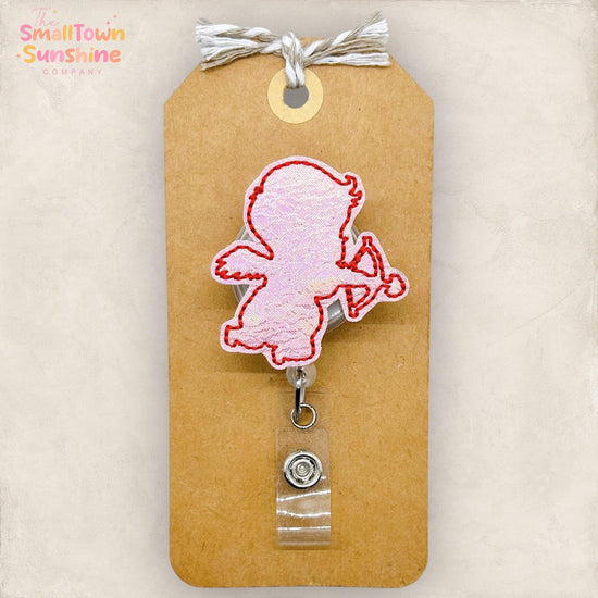 Baby Cupid Retractable Badge Reel: Valentine ID Holder, Name Tag, Topper, Coworker Gift, Lanyard, MRI Safe, Heavy Duty Options