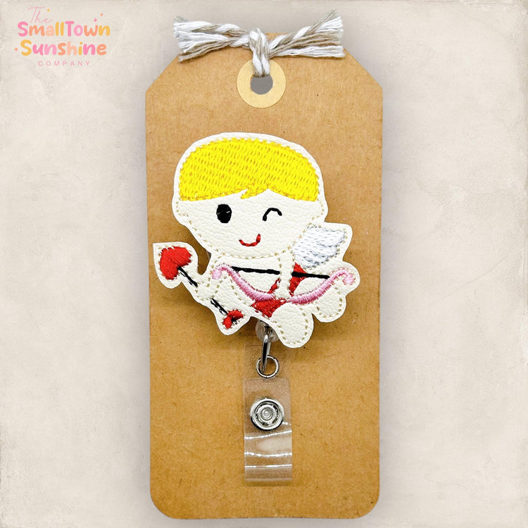 Cupid with Bow Retractable Badge Reel: Valentine ID Holder, Name Tag, Topper, Coworker Gift, Lanyard, MRI Safe, Heavy Duty Options