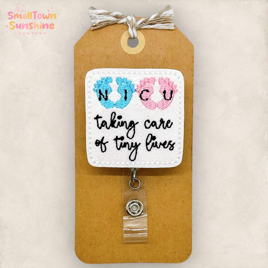 Taking Care of Tiny Lives Retractable Badge Reel: NICU Id Holder, Name Tag, Topper, Coworker Gift, MRI Safe, Heavy Duty Options | GLITTER