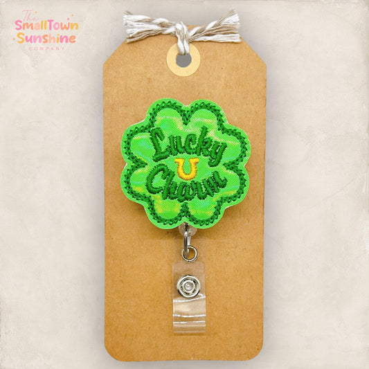 Lucky Charm Retractable Badge Reel: St Patrick’s Day ID Holder, Name Tag, Topper, Coworker Gift, Lanyard, MRI Safe, Heavy Duty Options
