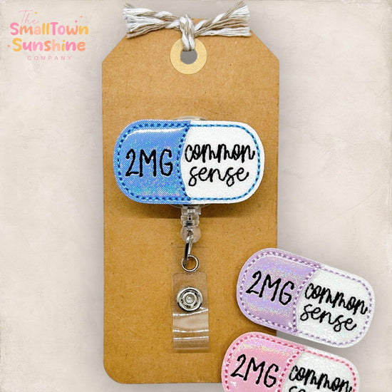 2mg Common Sense Retractable Badge Reel: Pharmacy Tech ID Holder, Name Tag, Topper, Coworker Gift, Lanyard, MRI Safe, Heavy Duty | GLITTER