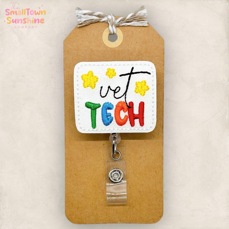 Vet Tech Retractable Badge Reel: Veterinarian ID Holder, Name Tag, Topper, Coworker Gift, Lanyard, MRI Safe, Heavy Duty Options | GLITTER