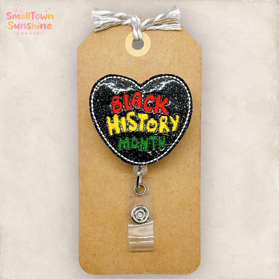 Black History Month Retractable Badge Reel: ID Holder, Name Tag, Swappable Topper, Lanyard, MRI Safe, Heavy Duty Options | GLITTER