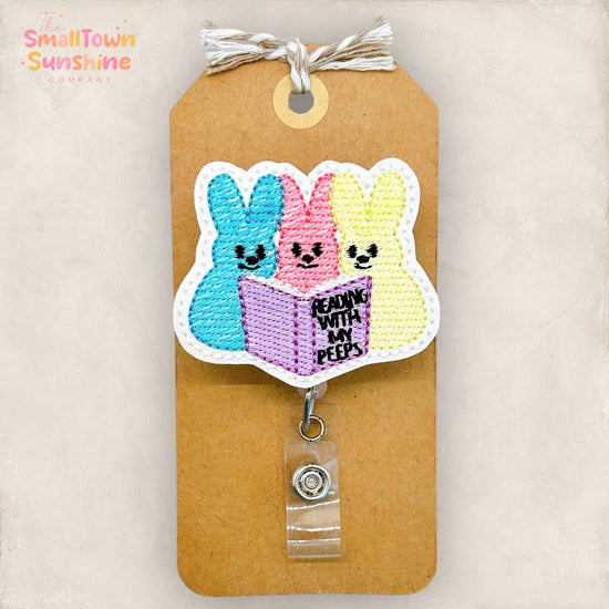 Reading with My Peeps Retractable Badge Reel: Easter ID Holder, Name Tag, Topper, Coworker Gift, MRI Safe, Heavy Duty Options | EXCLUSIVE