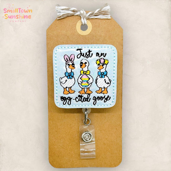 Egg-cited Silly Goose Retractable Badge Reel: Easter ID Holder, Name Tag, Topper, Coworker Gift, Lanyard, MRI Safe, Heavy Duty Options