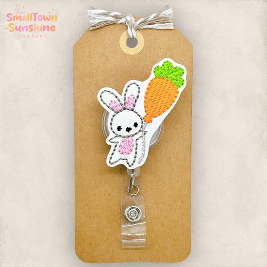 Carrot Balloon Bunny Retractable Badge Reel: Easter ID Holder, Name Tag, Topper, Coworker Gift, Lanyard, MRI Safe, Heavy Duty Options