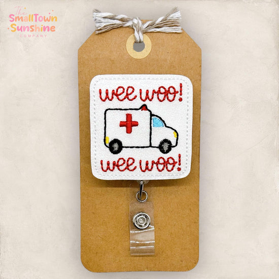 Wee Woo Retractable Badge Reel: Ambulance ID Holder, Name Tag, Topper, Coworker Gift, Lanyard, MRI Safe, Heavy Duty Options | GLITTER