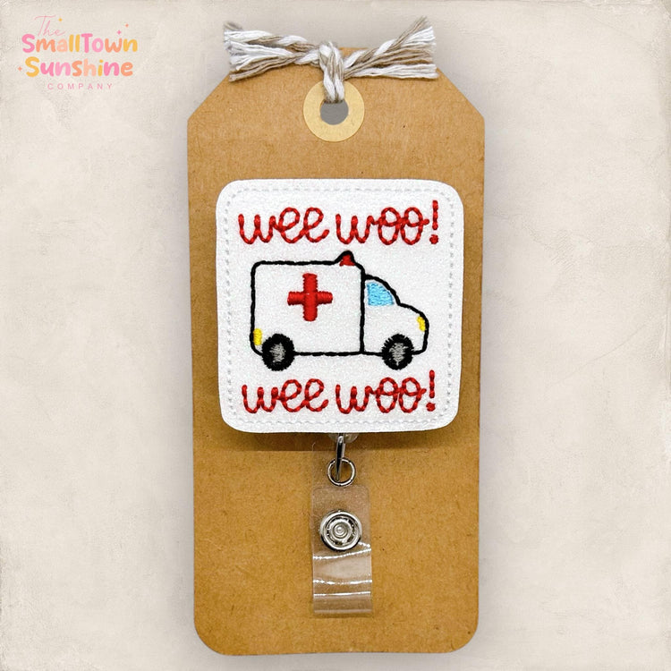 Wee Woo Retractable Badge Reel: Ambulance ID Holder, Name Tag, Topper, Coworker Gift, Lanyard, MRI Safe, Heavy Duty Options | GLITTER