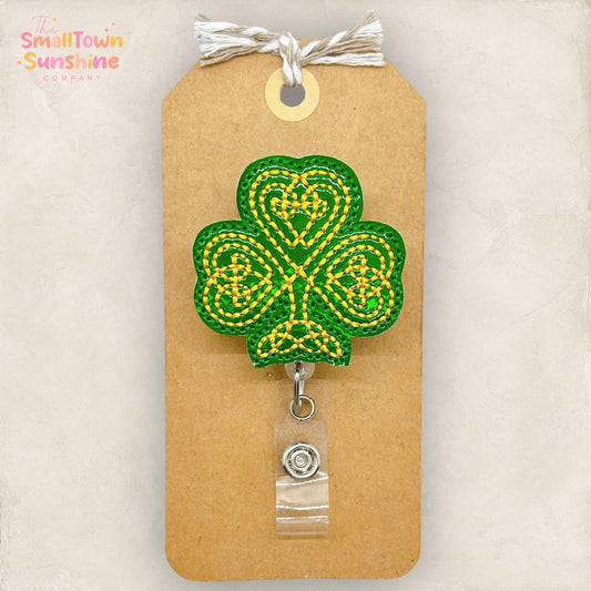 Celtic Shamrock Retractable Badge Reel: St Patrick’s Day ID Holder, Name Tag, Topper, Coworker Gift, Lanyard, MRI Safe, Heavy Duty Options