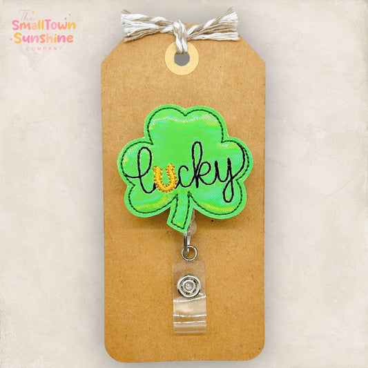 Lucky Shamrock Retractable Badge Reel: St Patrick’s Day ID Holder, Name Tag, Topper, Coworker Gift, Lanyard, MRI Safe, Heavy Duty Options