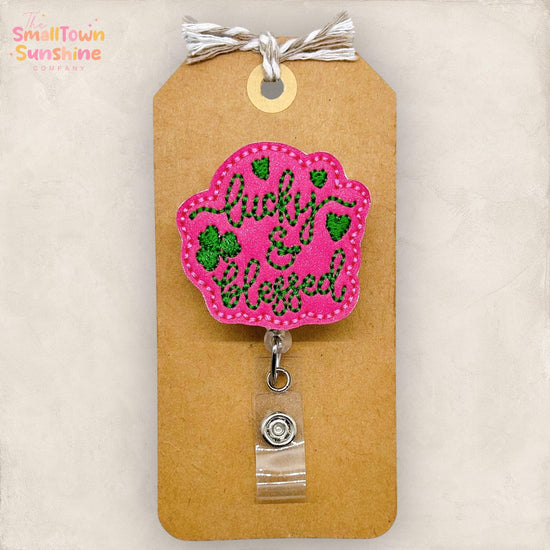 Lucky and Blessed Retractable Badge Reel: St Patrick’s ID Holder, Name Tag, Topper, Coworker Gift, Lanyard, MRI Safe, Heavy Duty Options