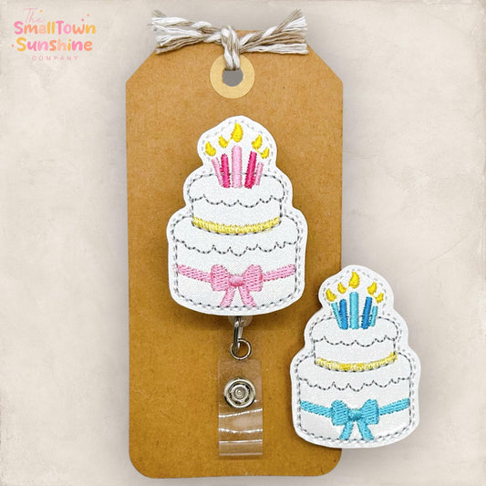 Birthday Cake Retractable Badge Reel: Gender Reveal ID Badge Holder, Name Tag, Topper, Coworker Gift, Lanyard, MRI Safe, Heavy Duty Options