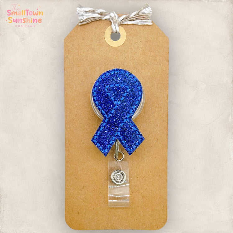 Colorectal Cancer Retractable Badge Reel: Awareness ID Holder, Name Tag, Topper, Coworker Gift, MRI Safe, Heavy Duty Options | GLITTER