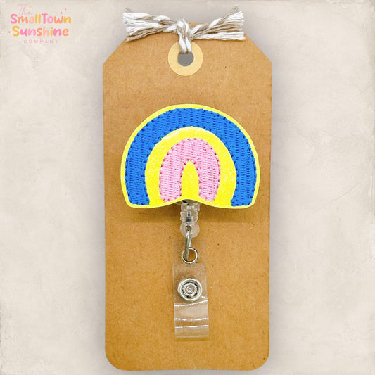 Marshmallow Rainbow Retractable Badge Reel: St Patrick’s ID Holder, Name Tag, Topper, Coworker Gift, Lanyard, MRI Safe, Heavy Duty Options