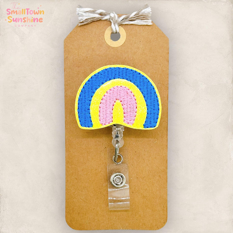 Marshmallow Rainbow Retractable Badge Reel: St Patrick’s ID Holder, Name Tag, Topper, Coworker Gift, Lanyard, MRI Safe, Heavy Duty Options