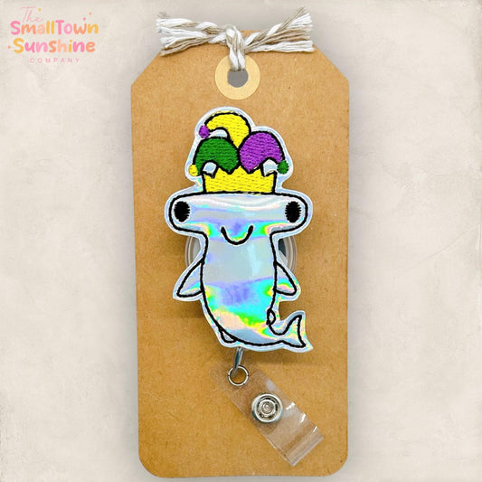 Mardi Gras Shark Retractable Badge Reel: NOLA Id Holder, Name Tag, Topper, Coworker Gift, Lanyard, MRI Safe, Heavy Duty Options | EXCLUSIVE