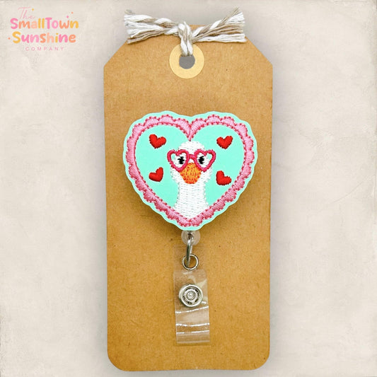 Silly Love Goose Retractable Badge Reel: Valentine ID Holder, Name Tag, Topper, Coworker Gift, Lanyard, MRI Safe, Heavy Duty Options