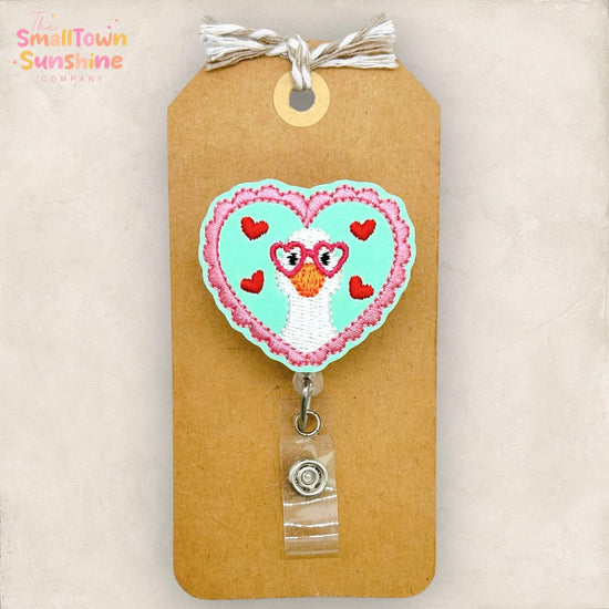 Silly Love Goose Retractable Badge Reel: Valentine ID Holder, Name Tag, Topper, Coworker Gift, Lanyard, MRI Safe, Heavy Duty Options