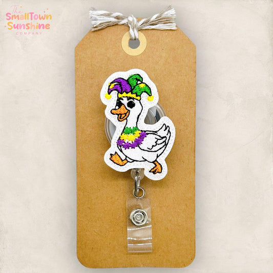 Mardi Gras Goose Retractable Badge Reel: NOLA Id Holder, Name Tag, Topper, Coworker Gift, Lanyard, MRI Safe, Heavy Duty Options | GLITTER