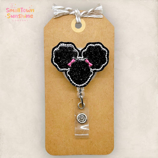 Afro Puff Girl Retractable Badge Reel: Black History Month ID Holder, Name Tag, Swappable Topper, Lanyard, MRI Safe, Heavy Duty | GLITTER