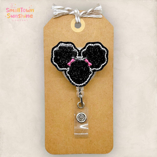 Afro Puff Girl Retractable Badge Reel: Black History Month ID Holder, Name Tag, Swappable Topper, Lanyard, MRI Safe, Heavy Duty | GLITTER