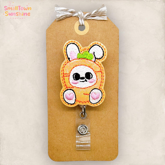 Bunny Carrot Retractable Badge Reel: Easter ID Holder, Name Tag, Swappable Topper, Coworker Gift, Lanyard, MRI Safe, Heavy Duty Options