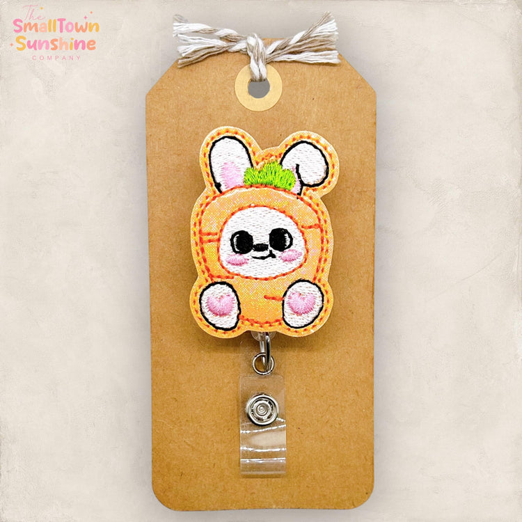 Bunny Carrot Retractable Badge Reel: Easter ID Holder, Name Tag, Swappable Topper, Coworker Gift, Lanyard, MRI Safe, Heavy Duty Options