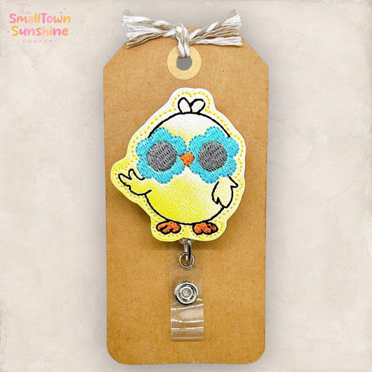 Groovy Chick Retractable Badge Reel: Easter ID Holder, Name Tag, Swappable Topper, Coworker Gift, Lanyard, MRI Safe, Heavy Duty Options