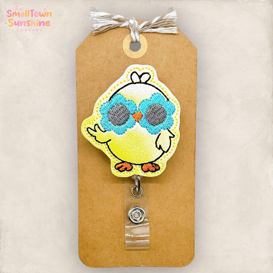 Groovy Chick Retractable Badge Reel: Easter ID Holder, Name Tag, Swappable Topper, Coworker Gift, Lanyard, MRI Safe, Heavy Duty Options
