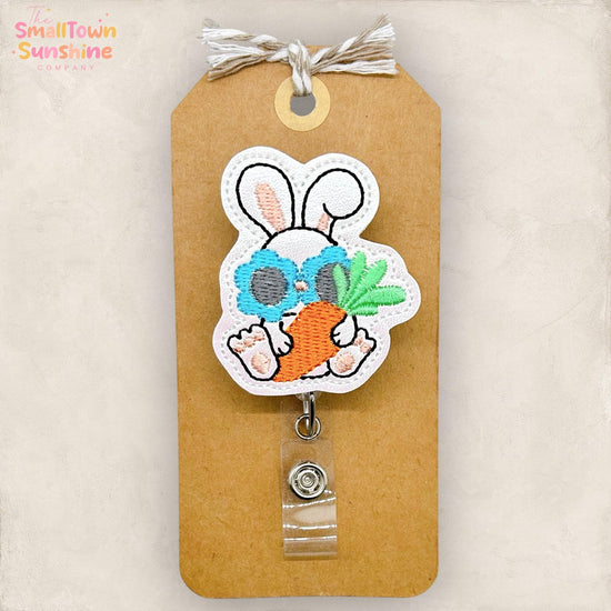 Groovy Rabbit Retractable Badge Reel: Easter ID Holder, Name Tag, Swappable Topper, Coworker Gift, Lanyard, MRI Safe, Heavy Duty Options