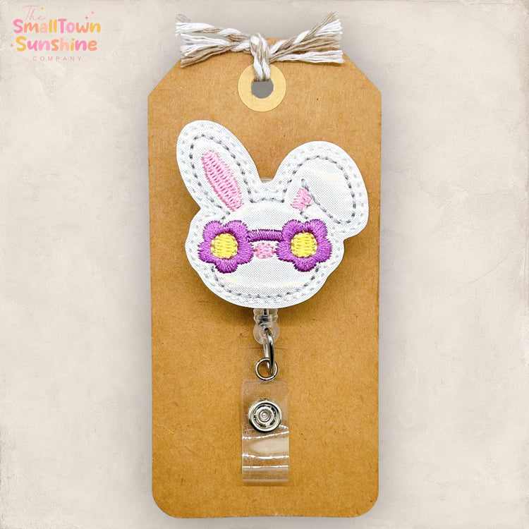 Groovy Rabbit Retractable Badge Reel: Easter ID Holder, Name Tag, Swappable Topper, Coworker Gift, Lanyard, MRI Safe, Heavy Duty Options
