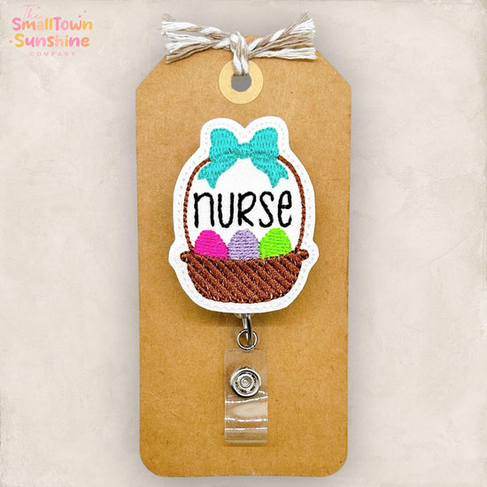 Nurse Easter Basket Retractable Badge Reel: ID Holder, Name Tag, Topper, Coworker Gift, Lanyard, MRI Safe, Heavy Duty Option | GLITTER