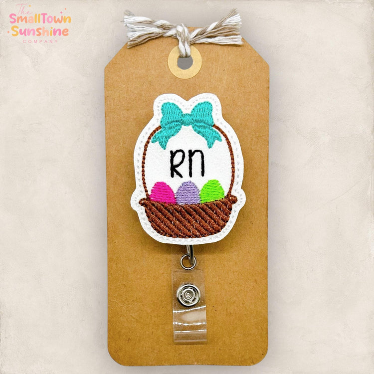 RN Easter Basket Retractable Badge Reel: Id Holder, Name Tag, Topper, Coworker Gift, Lanyard, MRI Safe, Heavy Duty Option | GLITTER