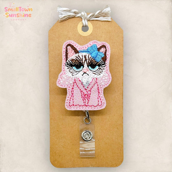 Morning Cat Retractable Badge Reel: Funny ID Holder, Name Tag, Swappable Topper, Coworker Gift, Lanyard, MRI Safe, Heavy Duty Options