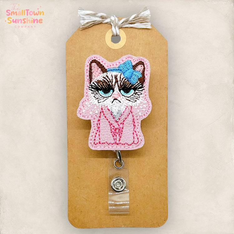Morning Cat Retractable Badge Reel: Funny ID Holder, Name Tag, Swappable Topper, Coworker Gift, Lanyard, MRI Safe, Heavy Duty Options