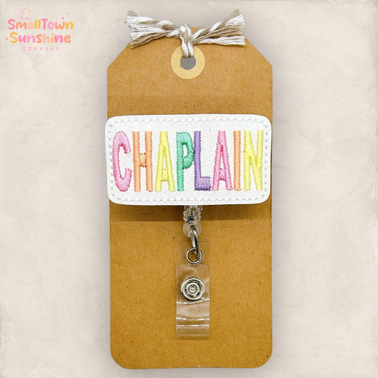 Chaplain Retractable Badge Reel: ID Holder, Name Tag, Topper, Coworker Gift, Lanyard, MRI Safe, Heavy Duty Options | GLITTER