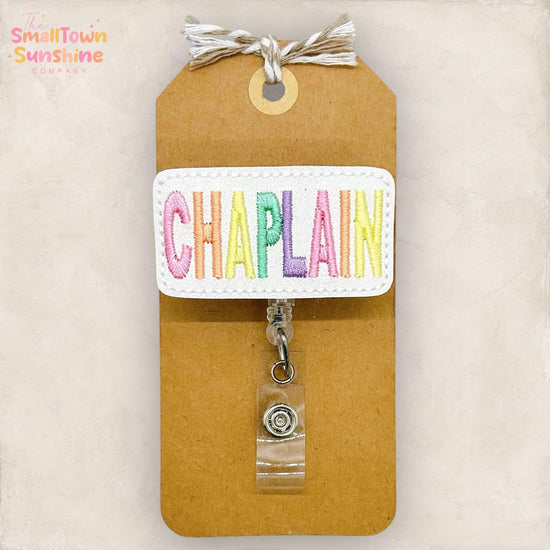 Chaplain Retractable Badge Reel: ID Holder, Name Tag, Topper, Coworker Gift, Lanyard, MRI Safe, Heavy Duty Options | GLITTER
