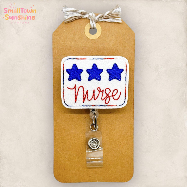 Patriotic Nurse Retractable Badge Reel: Fourth of July ID Holder, Name Tag, Topper, Coworker Gift, Lanyard, MRI Safe, Heavy Duty | GLITTER