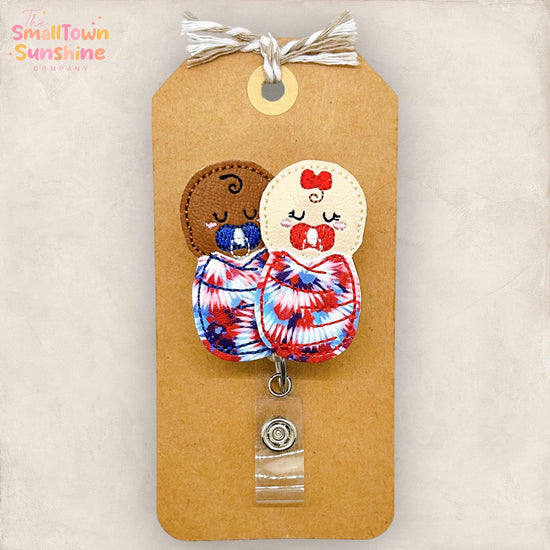 Diverse Patriotic Swaddled Babies Badge Reel: L & D Nurse ID Holder, Name Tag, Topper, Coworker Gift, Lanyard, MRI Safe, Heavy Duty Options