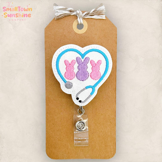 Bunny Stethoscope Retractable Badge Reel: Easter ID Holder, Name Tag, Topper, Coworker Gift, Lanyard, MRI Safe, Heavy Duty | GLITTER