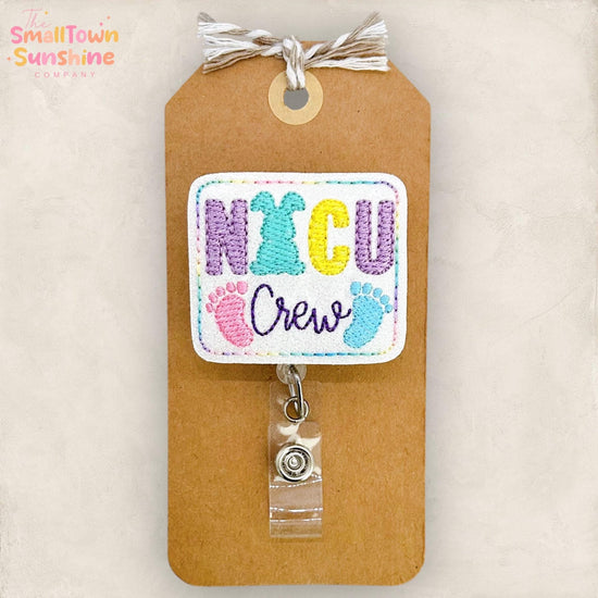 NICU Crew Retractable Badge Reel: Easter Id Holder, Name Tag, Topper, Coworker Gift, Lanyard, MRI Safe, Heavy Duty Options | GLITTER