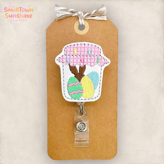 Easter Mason Jar Retractable Badge Reel: Spring ID Holder, Name Tag, Swappable Topper, Coworker Gift, Lanyard, MRI Safe, Heavy Duty Options