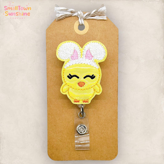 Bunny Chick Retractable Badge Reel: Easter ID Holder, Name Tag, Swappable Topper, Coworker Gift, Lanyard, MRI Safe, Heavy Duty Options