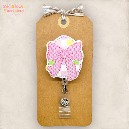 Egg with Bow Retractable Badge Reel: Easter ID Holder, Name Tag, Swappable Topper, Coworker Gift, Lanyard, MRI Safe, Heavy Duty Options