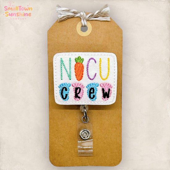 NICU Crew Retractable Badge Reel: Easter Id Holder, Name Tag, Topper, Coworker Gift, Lanyard, MRI Safe, Heavy Duty Option | GLITTER