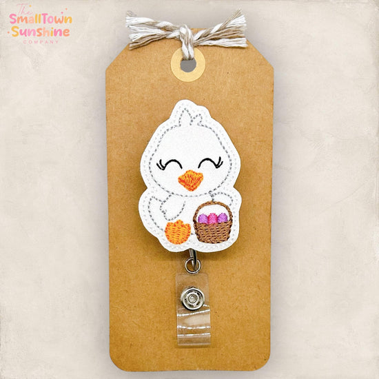 Baby Goose Retractable Badge Reel: Easter ID Holder, Name Tag, Topper, Coworker Gift, Lanyard, MRI Safe, Heavy Duty Option | GLITTER