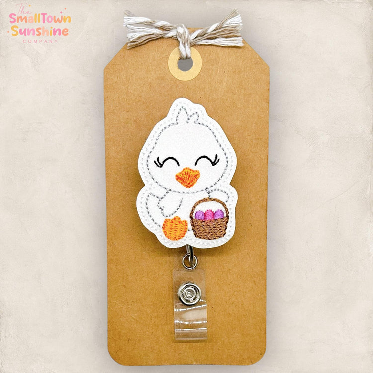 Baby Goose Retractable Badge Reel: Easter ID Holder, Name Tag, Topper, Coworker Gift, Lanyard, MRI Safe, Heavy Duty Option | GLITTER