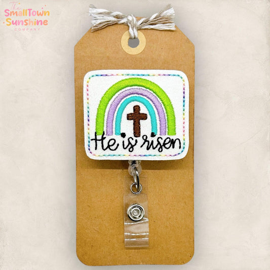 He is Risen Retractable Badge Reel: Easter ID Holder, Name Tag, Topper, Coworker Gift, Lanyard, MRI Safe, Heavy Duty Option | GLITTER