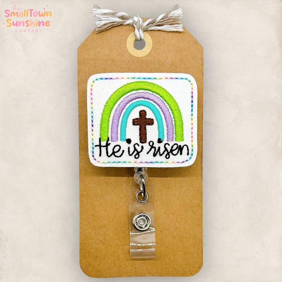 He is Risen Retractable Badge Reel: Easter ID Holder, Name Tag, Topper, Coworker Gift, Lanyard, MRI Safe, Heavy Duty Option | GLITTER