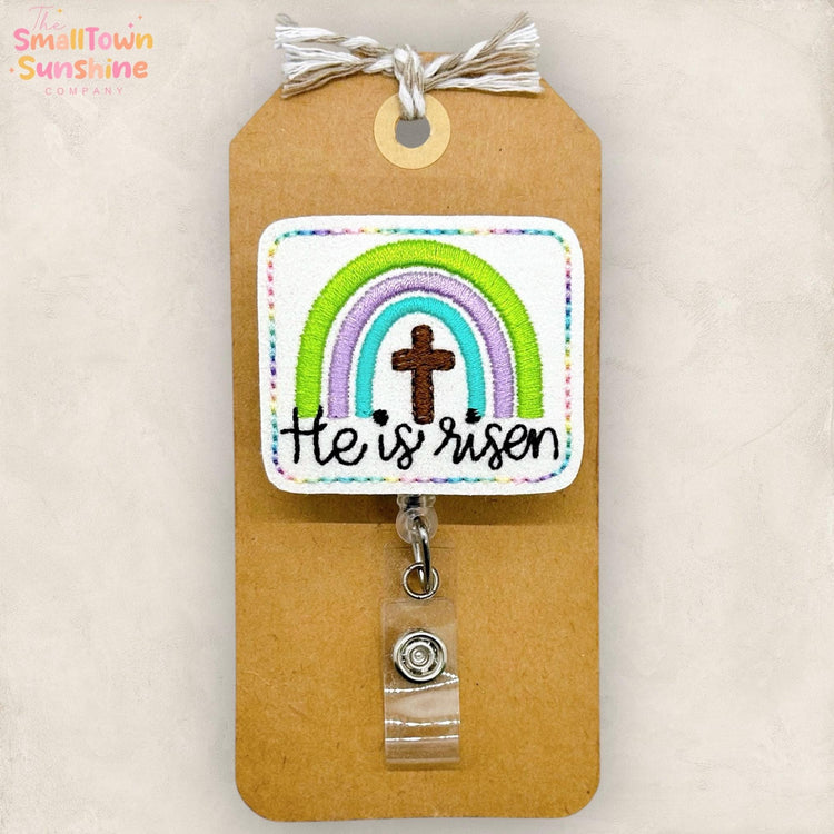 He is Risen Retractable Badge Reel: Easter ID Holder, Name Tag, Topper, Coworker Gift, Lanyard, MRI Safe, Heavy Duty Option | GLITTER